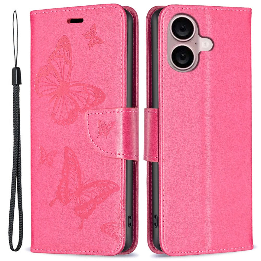Butterfly iPhone 16 Leather Case - Rose