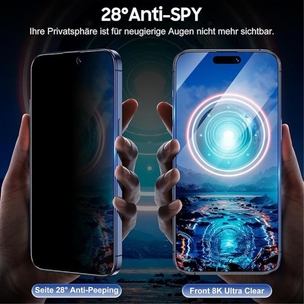 2-pack iPhone 16 / 15 Screen Protector Anti Spy High Aluminium Silicon Glass with Dust Removal Tool