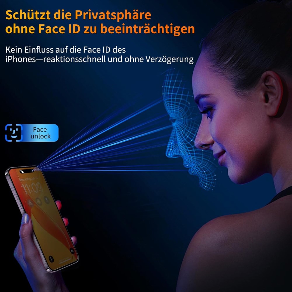 2-pack iPhone 16 / 15 Screen Protector Anti Spy High Aluminium Silicon Glass with Dust Removal Tool